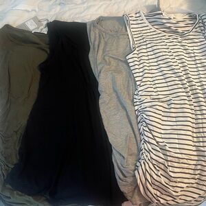 Set of Four Sleeveless Maternity Tops - Black, Gray, Olive, Striped
